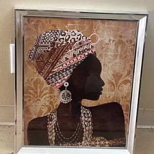 Framed African Silhouette Wall Art with Patterned Headwrap